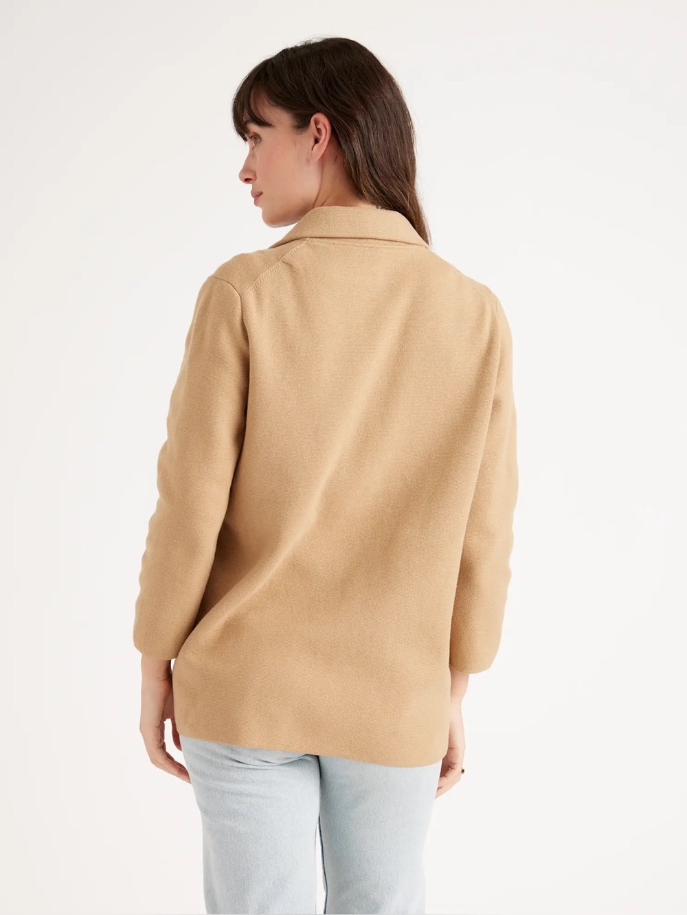 Quince 100% Organic Cotton Knit Blazer Sweater Jacket Camel Tan Large - Picture 3 of 9